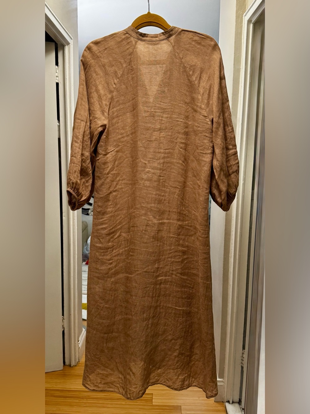 ZARA Tan 100% Linen Midi Shirt Dress - Picture 12 of 12
